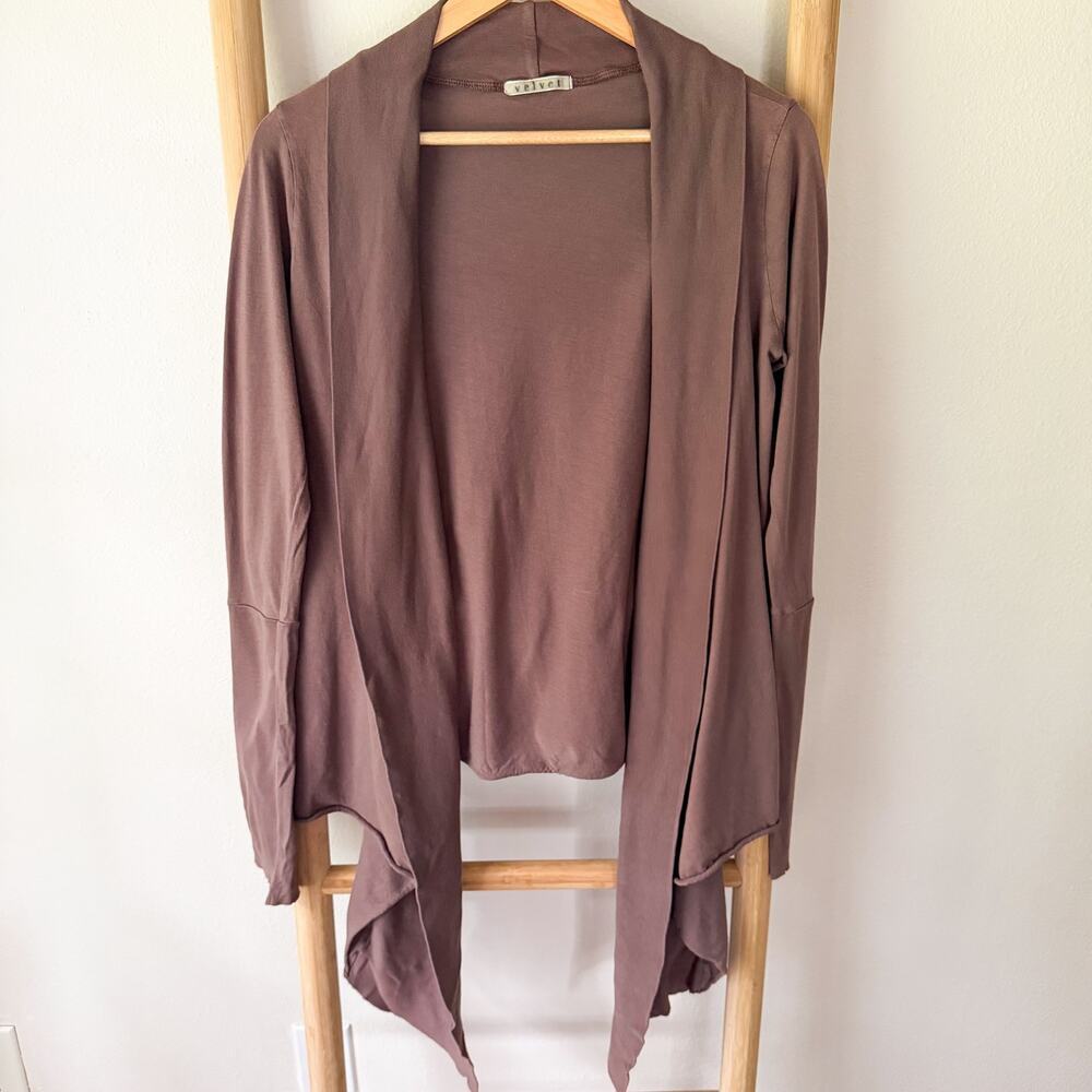 Velvet by Graham & Spencer Brown Draped Open Front Cardigan Medium